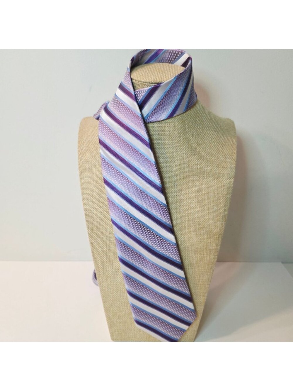 Vtg Damon Purple Blue Stripped Silk Neck Tie Preppy Smart Casual Retro